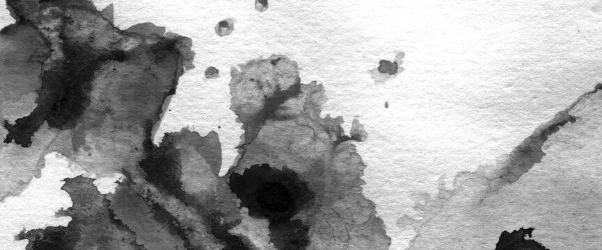Black Grungy Ink Wash and Sumi-e Style Abstract Peaks on Textured Paper Png Texture