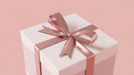 Fototapeta premium A 3D rendering of an elegantly wrapped white gift box with a pink ribbon on a soft pink background