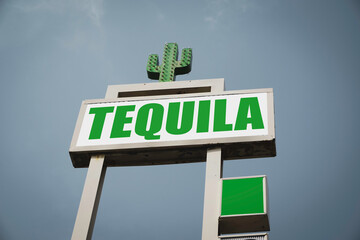 Old retro tequila sign with cactus