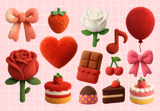 Cute Felt Objects On Display Design Set