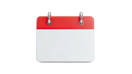 Blank Calendar Page with Red Top on White Background