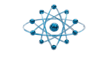 Atom structure diagram showing nucleus protons neutrons and electron orbitals scientific education isolated on white background