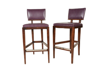 Pair of Classic Wooden Bar Stools with Dark Upholstery PNG