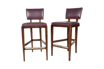 Pair of Classic Wooden Bar Stools with Dark Upholstery PNG
