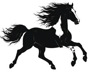 Obraz premium Black horse silhouette with white markings galloping powerfully