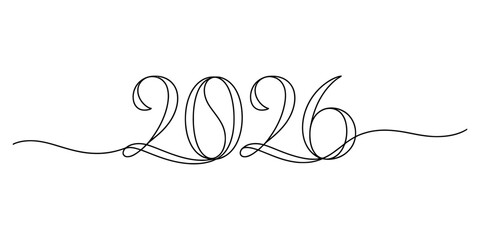 Artistic single line drawing of the year 2026 Vector, illustration
