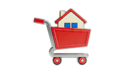 House in Shopping Cart: Buying Real Estate Concept