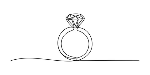 A minimalist continuous line drawing of a diamond ring Vector, illustration