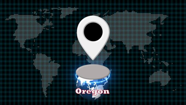 Oregon state map location animation with pulsing pin, USA geographic map pointer for travel and regional news