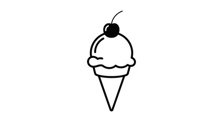 Minimalist Black And White Pixel Art Illustration Of An Ice Cream Cone With Scoop And Cherry On Top Isolated On White Background