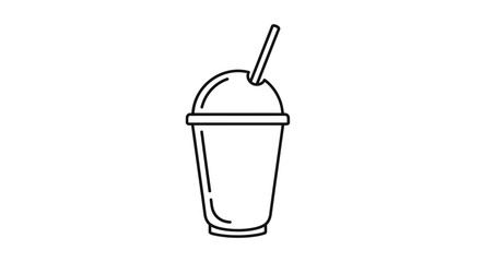 Minimalist Black Line Art Illustration Of A Takeaway Drink Cup With Dome Lid And Straw On Plain White Background For Menu Design