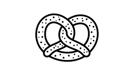 Minimalist Black And White Line Art Illustration Of A Salted Soft Pretzel Snack On A White Background In Simple Icon Style