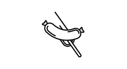 Minimalist Black Line Art Drawing Of A Grilled Sausage Skewered On A Stick Isolated On A Clean White Background