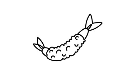 Minimalist Black Line Drawing Of A Fried Shrimp Tempura On A White Background With Simple Outline Style