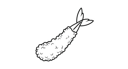 Minimalist Black And White Line Art Illustration Of A Single Piece Of Fried Shrimp Tempura With Crispy Texture Isolated On White Background