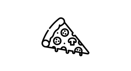 Minimalist Black Line Drawing Of A Pepperoni And Mushroom Pizza Slice With Melting Cheese Drips On A White Background Simple Food Icon
