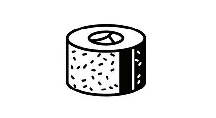 Stylized Illustration of a Single Sushi Roll with Sesame Seeds and Rice on a White Background