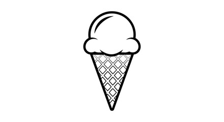 Simple Black and White Outline Drawing of an Ice Cream Cone on a White Background
