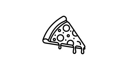 Line Art Slice Of Pizza With Dripping Cheese On White Background Minimalist Food Illustration