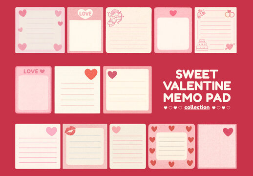 Romantic Valentine Memo Pads Design Set