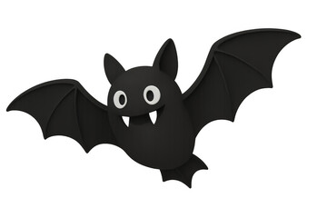 Cute black flying bat cartoon character with fangs and big eyes for halloween and spooky nights transparent background