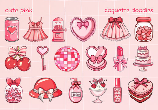 Charming Pink Doodle Element Design Set