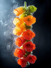 Glowing Orange and Red Flowers Submerged in Bubbly Water