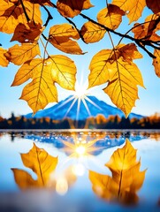 Golden Autumn Leaves Framing a Radiant Lake Reflection
