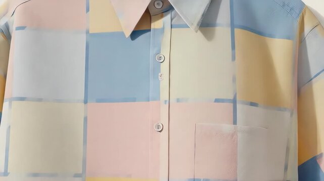 Abstract pastel shirt with buttons and pocket, geometric colorful design