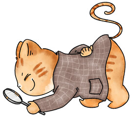 Obraz premium Cute Detective Kitty Graphics – Cartoon Cat Poses & Fun Mystery Items