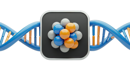 DNA Helix and Atom Model Illustration on White Background