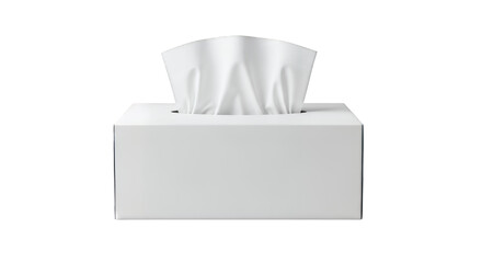 A single tissue pulled out from a realistic tissue box with soft paper texture on a bright clean surface, isolated on transparent background