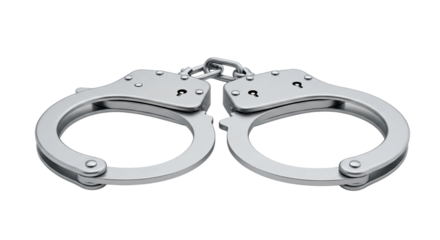 Silver metal handcuffs, isolated on transparent background