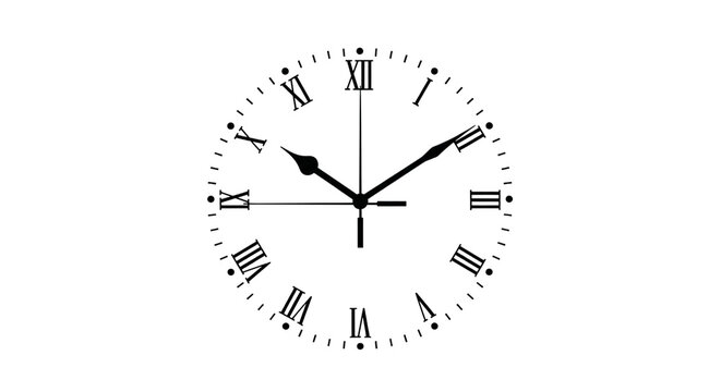 Simple clock face with roman numerals, isolated on transparent background
