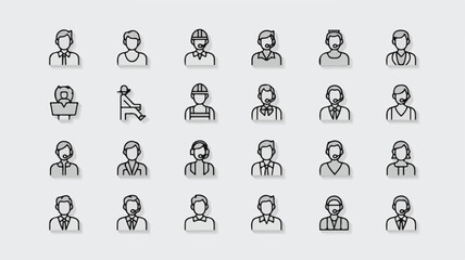 Diverse professional avatars with headsets and formal attire icon person