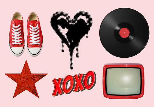 Retro Pop Culture Elements Collage Design Set