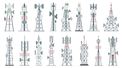 Fototapeta premium Twelve communication towers with antennas and dishes cell towers telecommunication