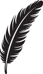 Fototapeta premium A black and white vector illustration set of bird feather quills and plume silhouettes isolated on white background for nature art, ink calligraphy writing, and literature design