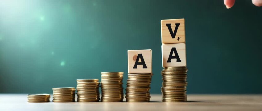 Hand arranges wooden blocks on stacked coins in a steady tracking shot, symbolizing financial growth in a cinematic style, with gentle ambient light flickering to enhance the investment theme.