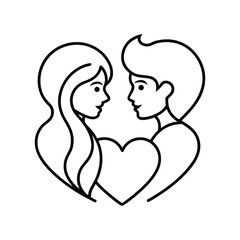 Couple in Love Line Art Illustration Romantic Partnership Heart Symbol Vector