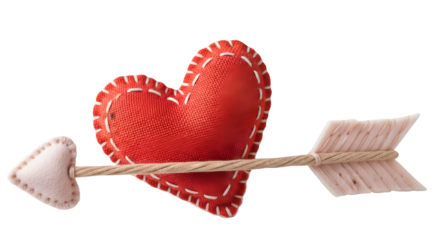 Red heart pierced by an arrow isolated on transparent background - Powered by Adobe