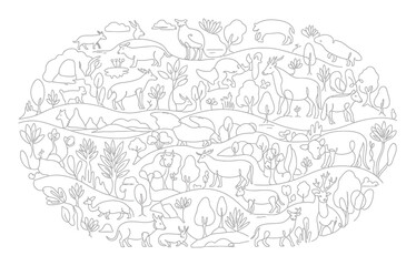 Fototapeta premium Continuous Line Art Biodiversity Ecosystem Illustration