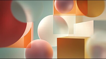 Vibrant geometric shapes float in a colorful abstract composition with spheres and rectangles. - Powered by Adobe