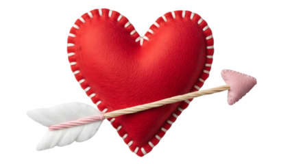 Red heart with arrow isolated on transparent background