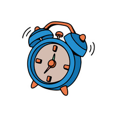 Ringing blue alarm clock cartoon illustration