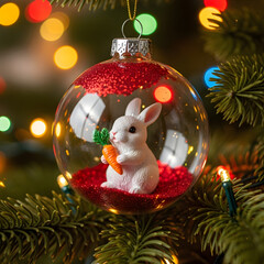 Cute Bunny Inside Christmas Ornament Festive Decoration