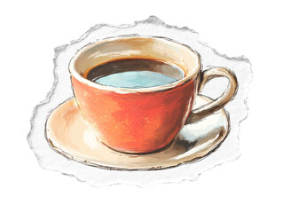 Coffee cup sketch on transparent background in watercolor style