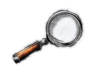 Engraved magnifying glass on a transparent background