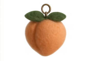 Fuzzy peach plush keychain with gold ring