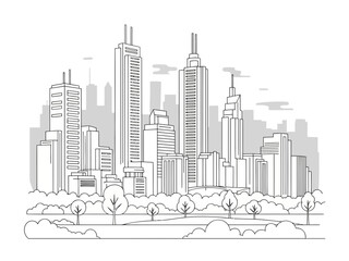 Fototapeta premium Skyline cityscape with modern buildings and trees